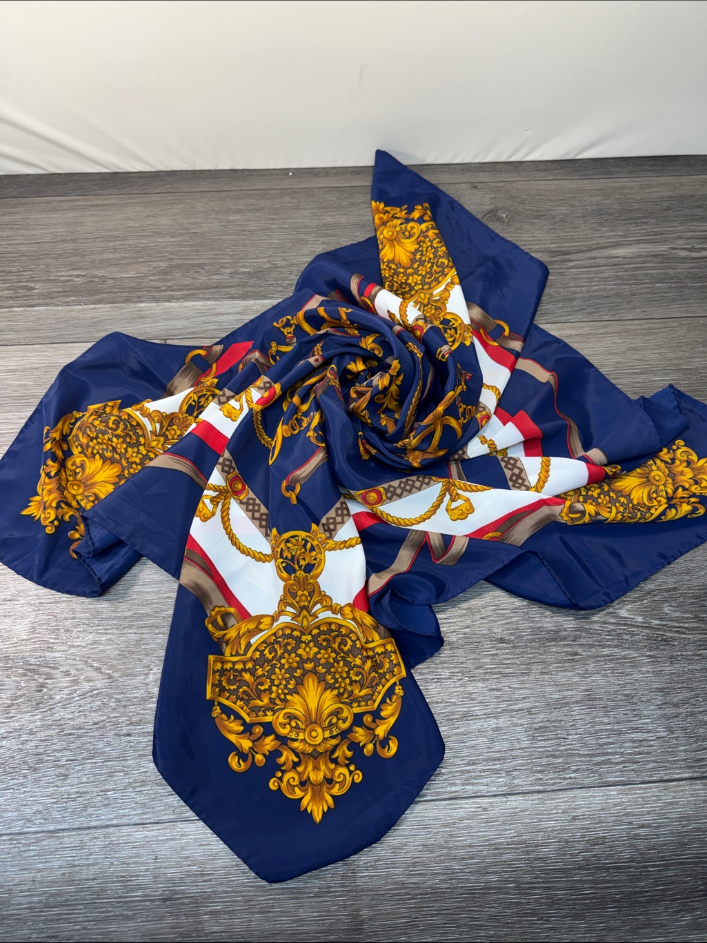 Hermes Silk Baroque Print Scarf With Gold Accents